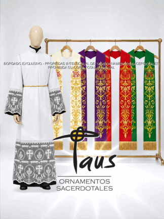 Conjunto Alba con encaje más estolas bordadas