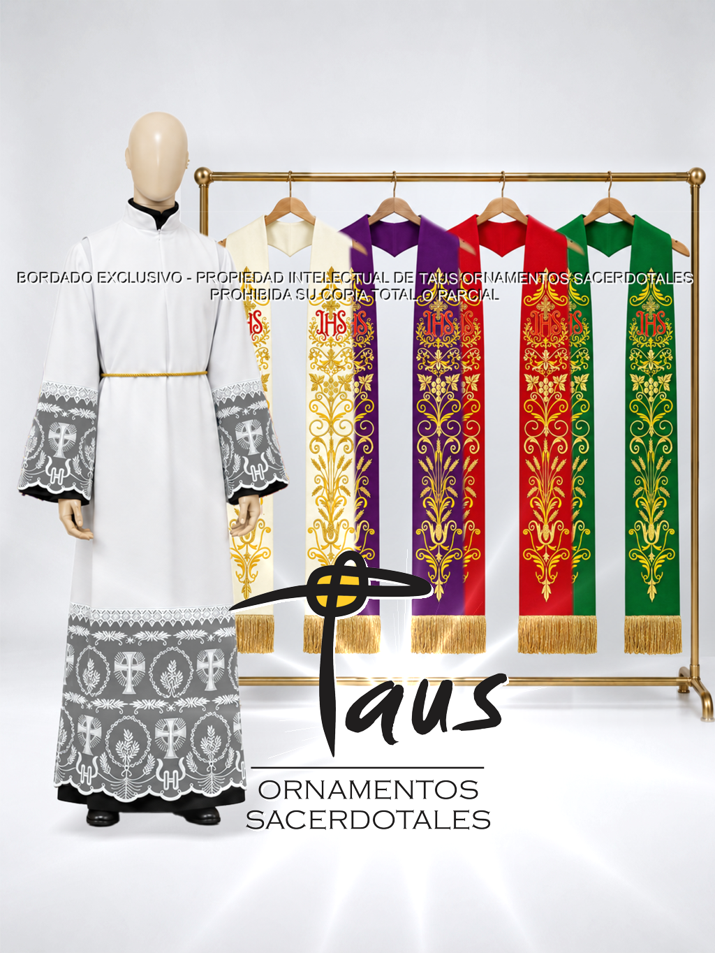 Conjunto Alba con encaje más estolas bordadas
