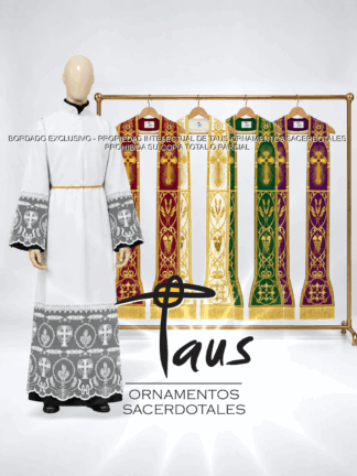 Conjunto Alba con encaje más estolas bordadas