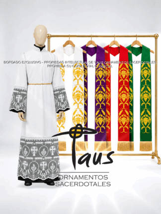 Conjunto Alba con encaje más estolas bordadas