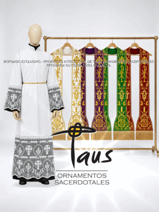 Conjunto Alba con encaje más estolas bordadas