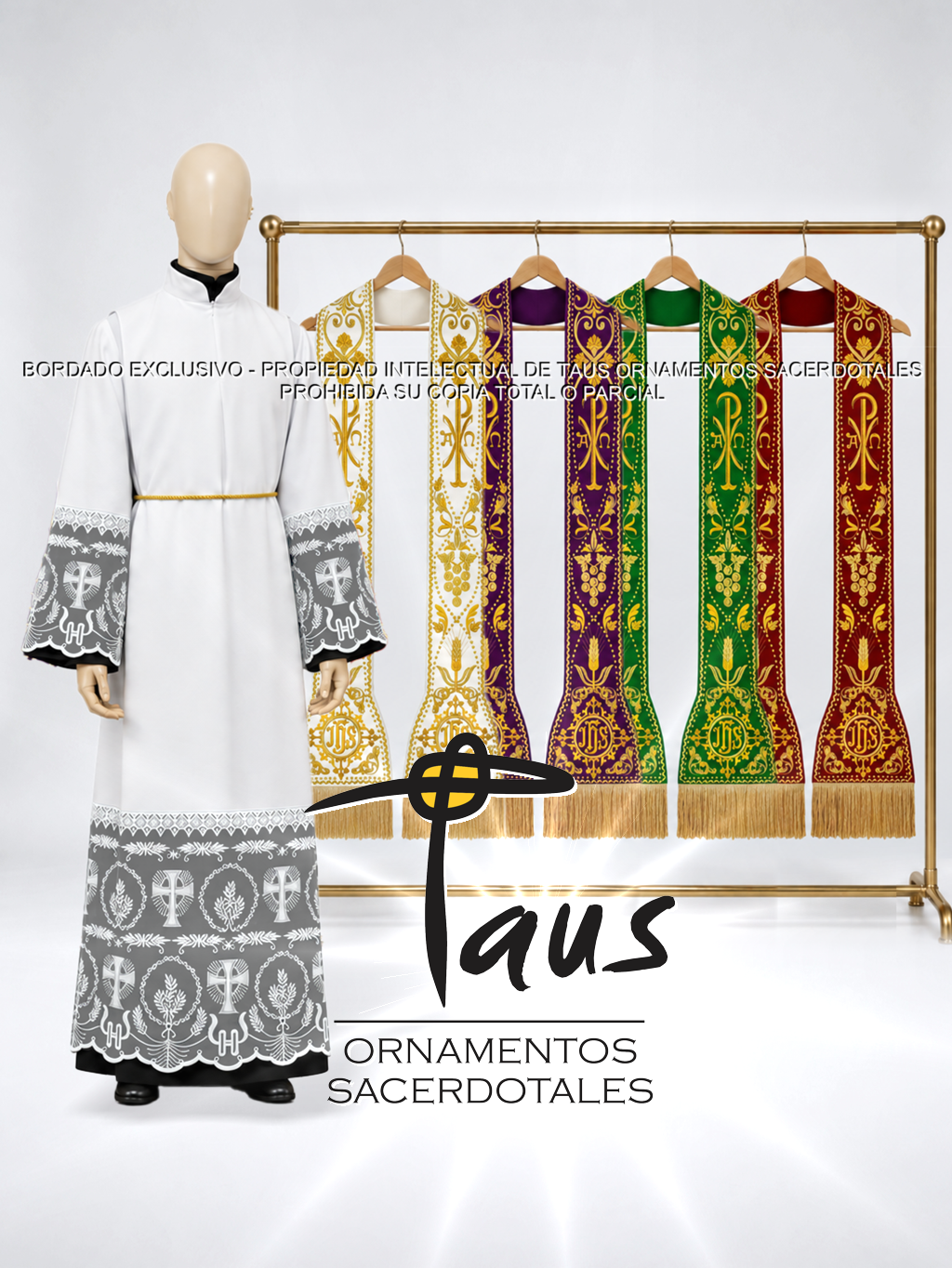 Conjunto Alba con encaje más estolas bordadas