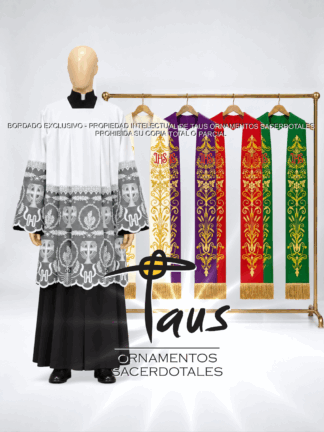 Conjunto Roquete con encaje más estolas bordadas